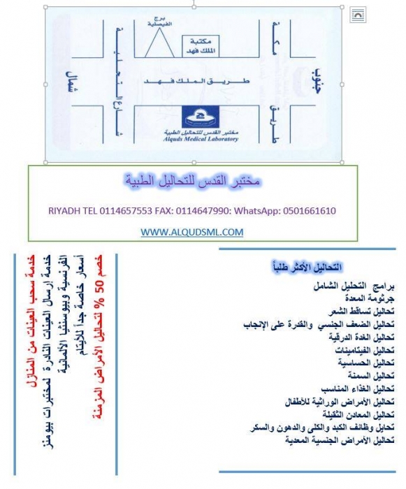 ​مختبر القدس للتحاليل الطبية بالرياض - برنامج التحليل الشامل